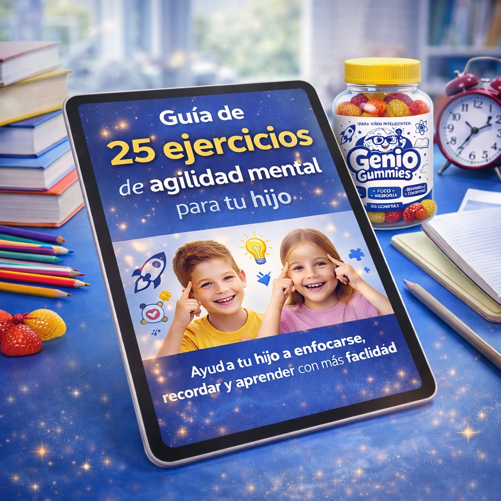 60 Gomitas Genio Gummies™ – Concentración Enfoque y Desarrollo Cognitivo Infantil | Mente Más Ágil, Mejor Memoria y Aprendizaje Diario + 🎁 Guía de 25 Ejercicios de Agilidad Mental para tu Hijo GRATIS + Envío Gratis