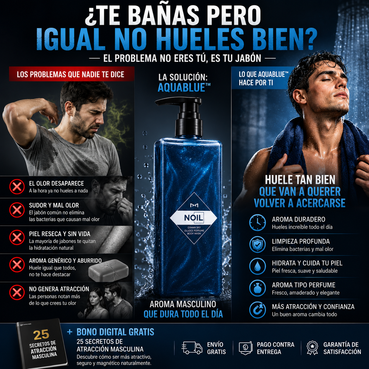 2x1 AquaBlue™ – Gel de Ducha Perfumado para Hombre + 🎁 “25 Secretos de Atracción Masculina"+ Envío Gratis