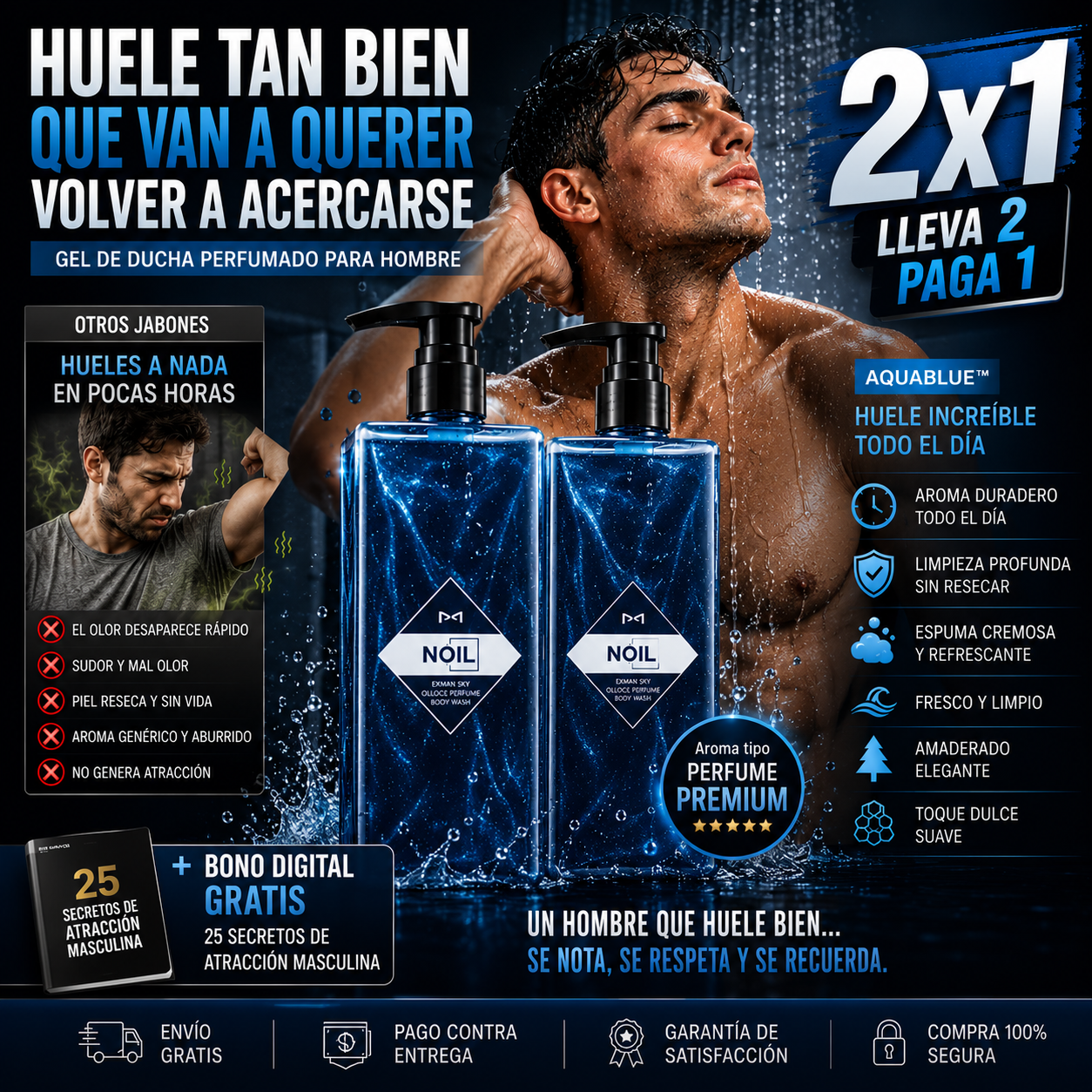 2x1 AquaBlue™ – Gel de Ducha Perfumado para Hombre + 🎁 “25 Secretos de Atracción Masculina"+ Envío Gratis