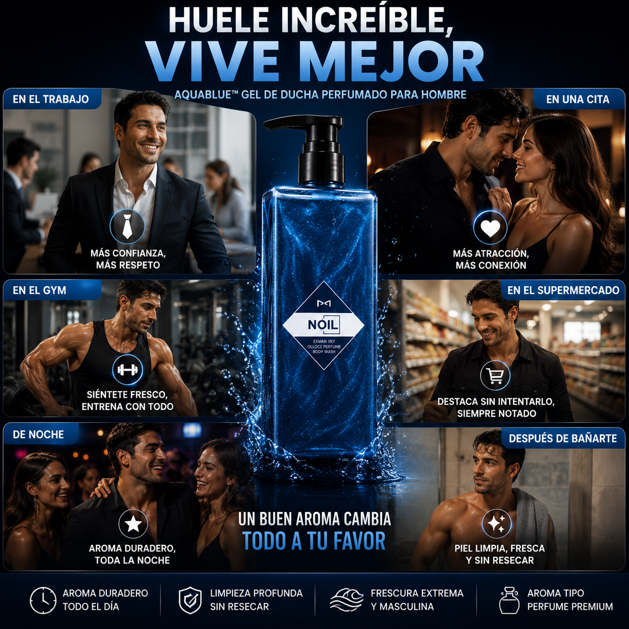 2x1 AquaBlue™ – Gel de Ducha Perfumado para Hombre + 🎁 “25 Secretos de Atracción Masculina"+ Envío Gratis