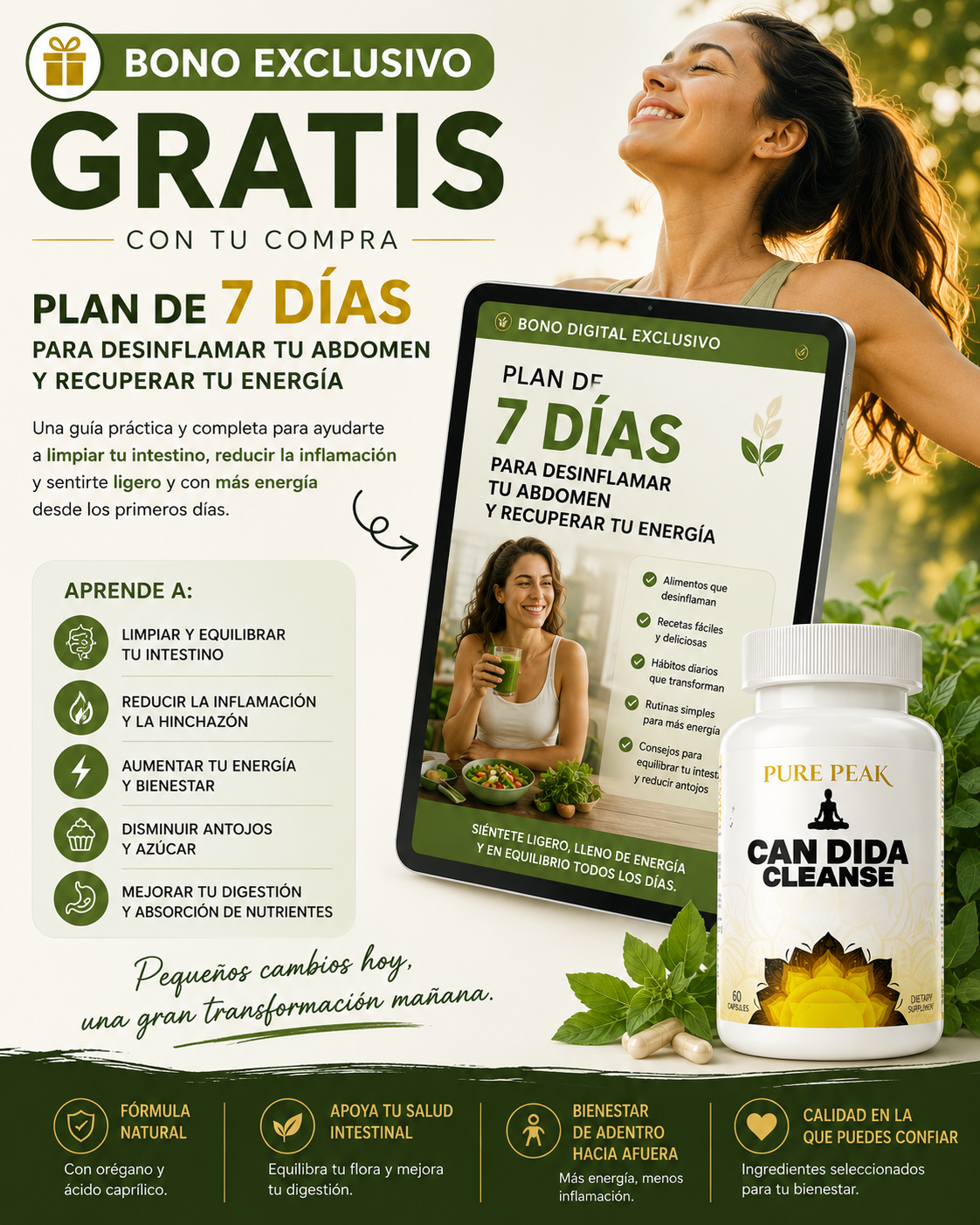 60 Cáps CandidaClean™ – Fórmula con Orégano y Ácido Caprílico | Apoya tu Digestión y Reduce la Inflamación + 🎁 Plan “7 Días para Desinflamar tu Abdomen” GRATIS + Envío Gratis