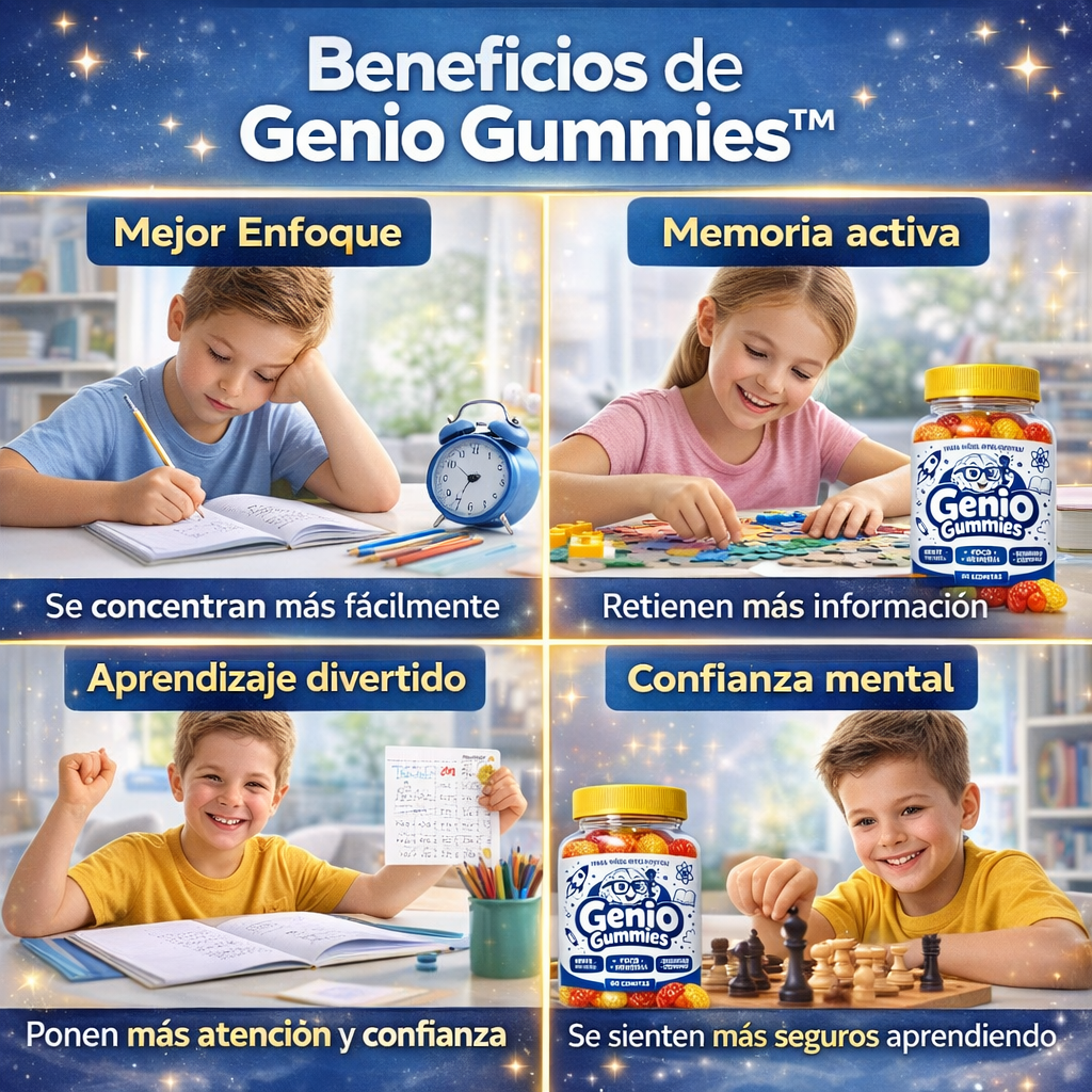 60 Gomitas Genio Gummies™ – Concentración Enfoque y Desarrollo Cognitivo Infantil | Mente Más Ágil, Mejor Memoria y Aprendizaje Diario + 🎁 Guía de 25 Ejercicios de Agilidad Mental para tu Hijo GRATIS + Envío Gratis