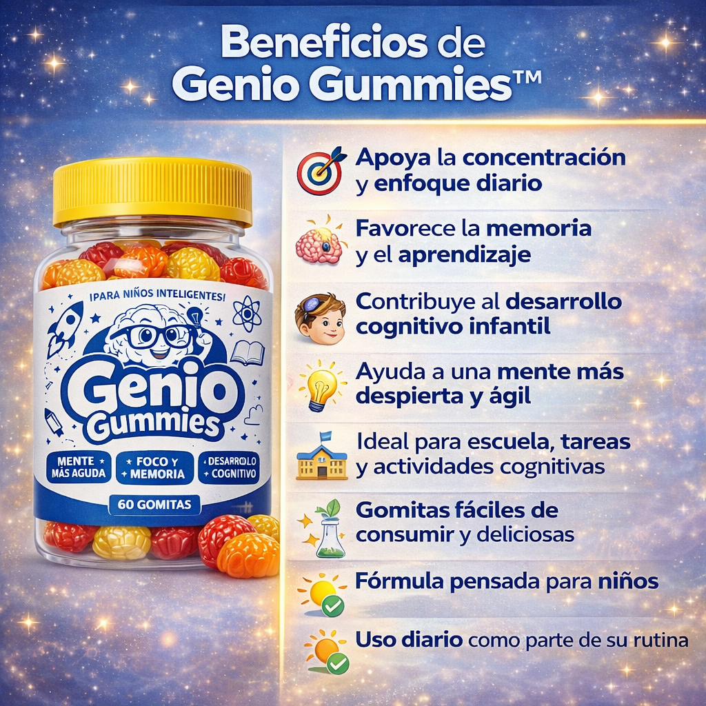 60 Gomitas Genio Gummies™ – Concentración Enfoque y Desarrollo Cognitivo Infantil | Mente Más Ágil, Mejor Memoria y Aprendizaje Diario + 🎁 Guía de 25 Ejercicios de Agilidad Mental para tu Hijo GRATIS + Envío Gratis